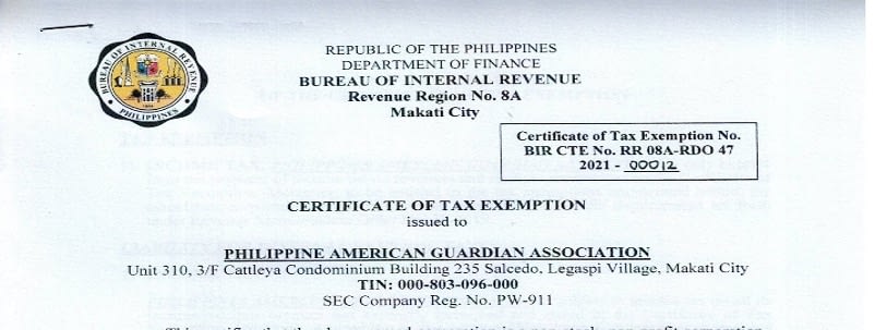 BIR Certificate Of Tax Exemption PAGA